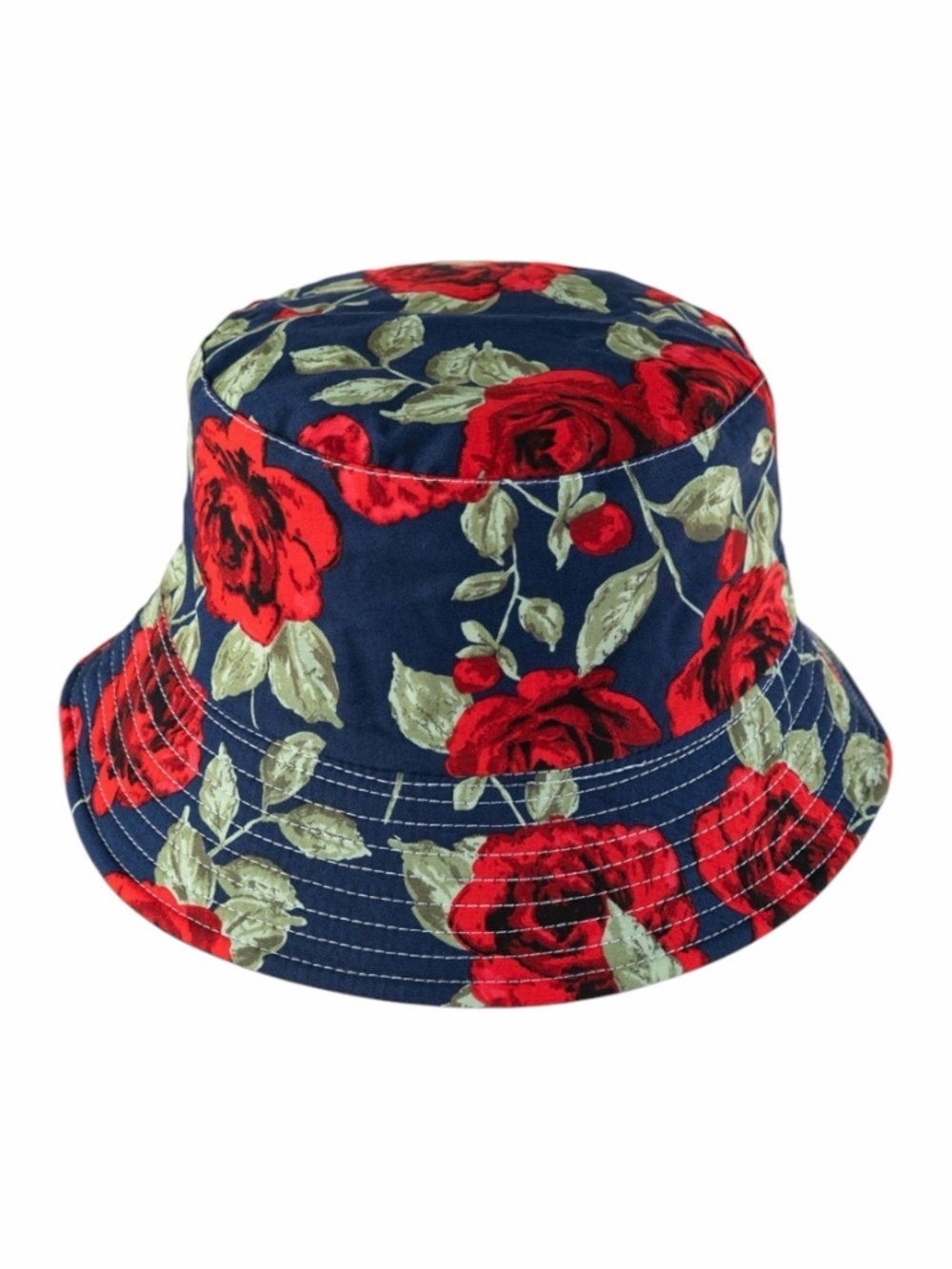 Double Sided/Reversible Floral Bucket Hat - Navy with Red Roses NWT